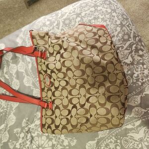 Coach Brown and Red Tote with Signature Style